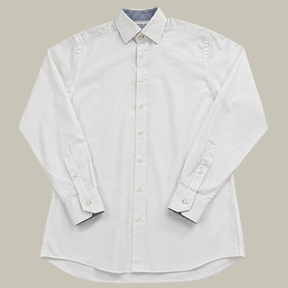 Emanuel Berg Mens White Modern Fit‎ Cotton Button Down Shirt XL 17.5 Poland